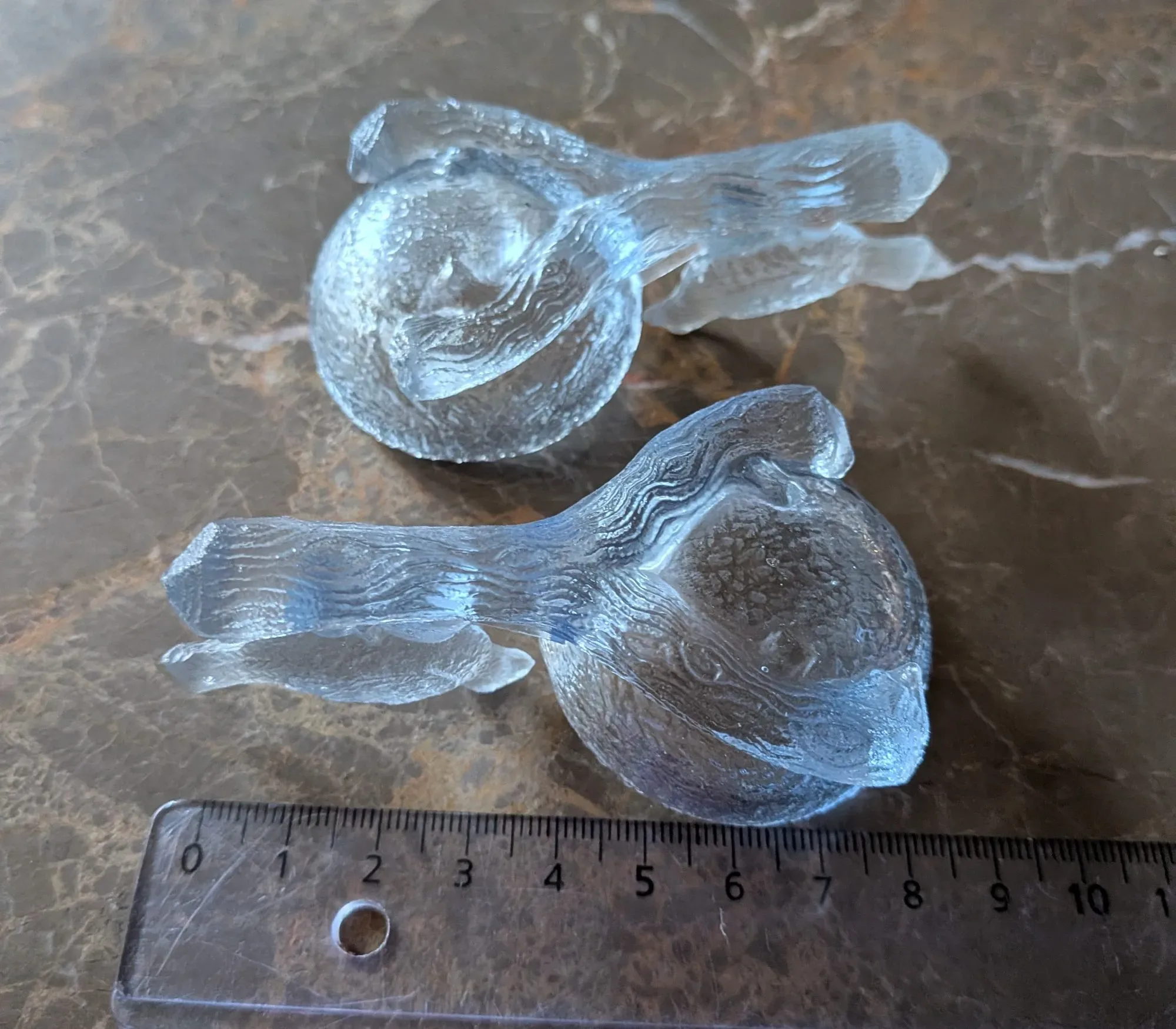 Frosted Light Blue Glass Bird Pair with Small Bowls - Image 4