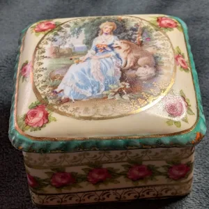 Vintage Porcelain Box with Romantic Decor and Roses