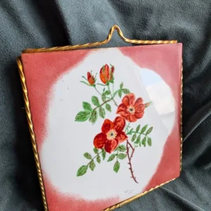 Vintage Ceramic Plate with Rose Motif, Signed AL 1977