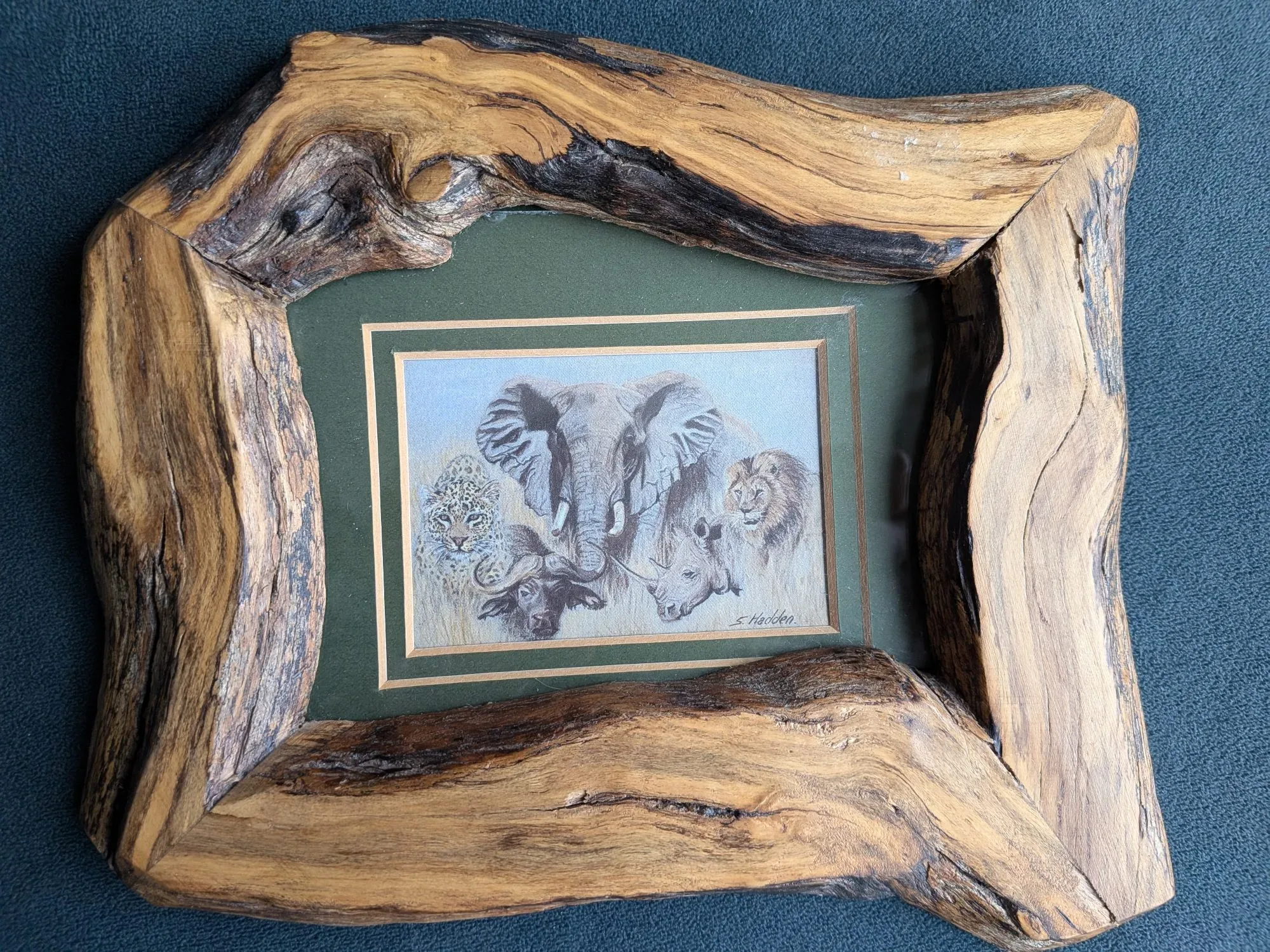 Unique African Animal Art in Handmade Wooden Frame from South Africa