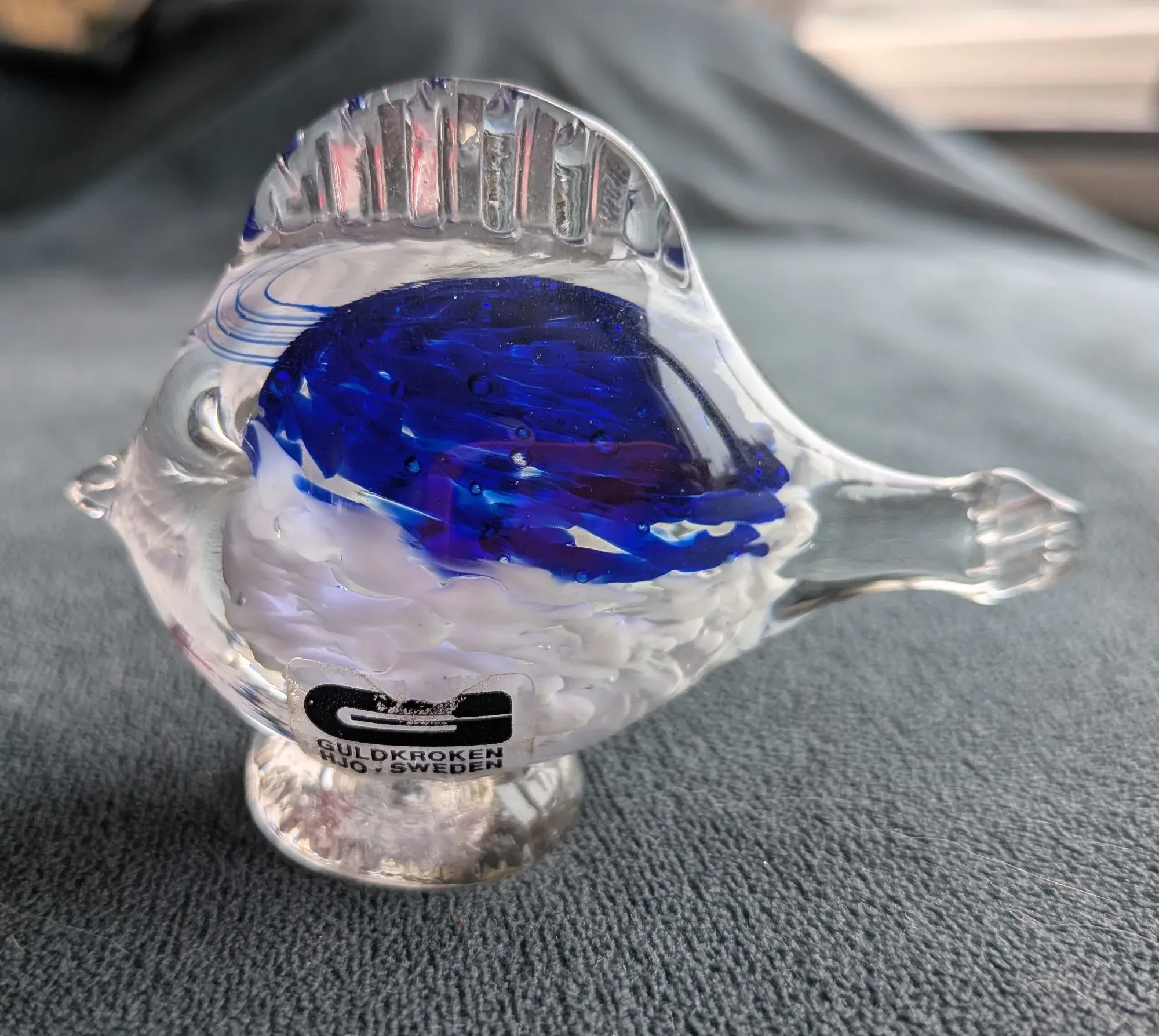 Swedish Glass Bird Guldkroken Hjo – Clear, Blue & White