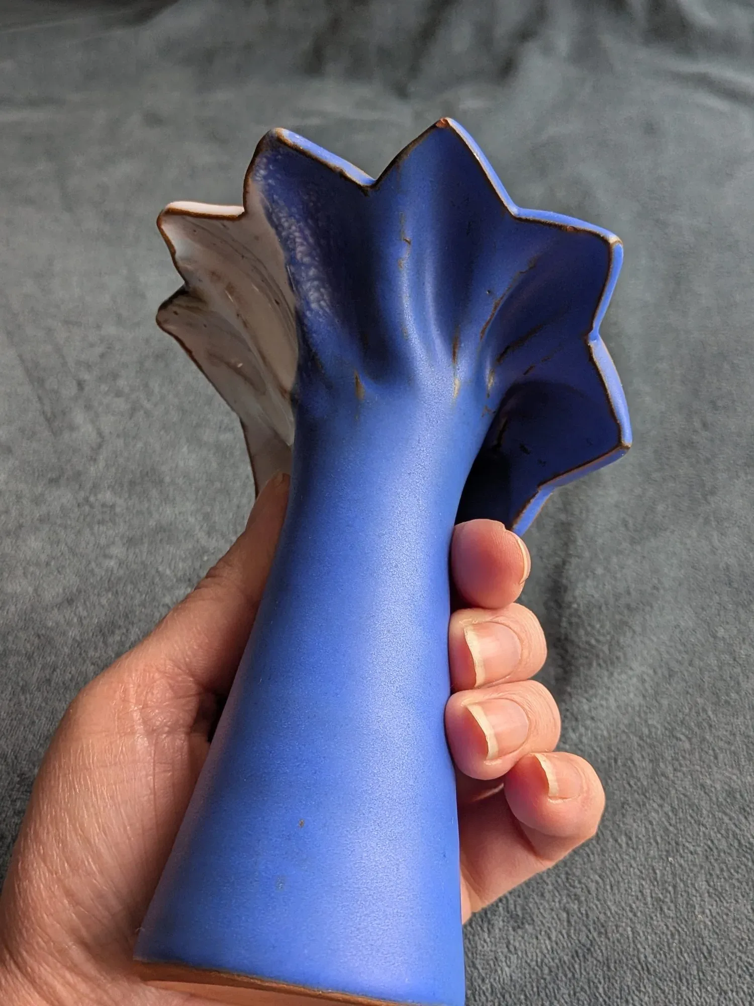 Handmade Ceramic Vase, Blue with Glazed Top - Image 7
