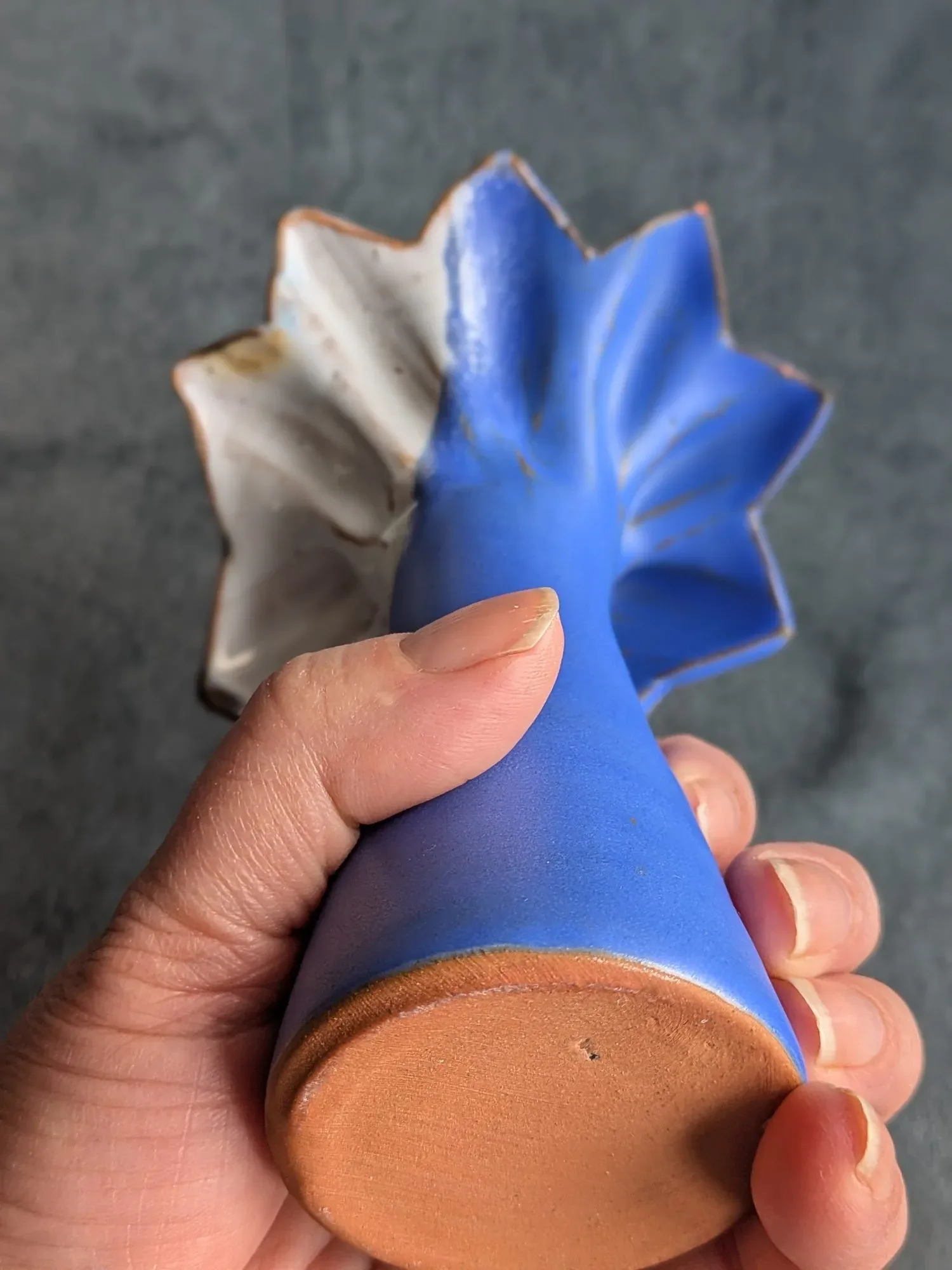Handmade Ceramic Vase, Blue with Glazed Top - Image 6