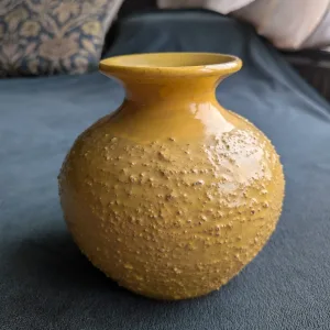 Vintage Ceramic Vase, Sun Yellow with Textured Surface
