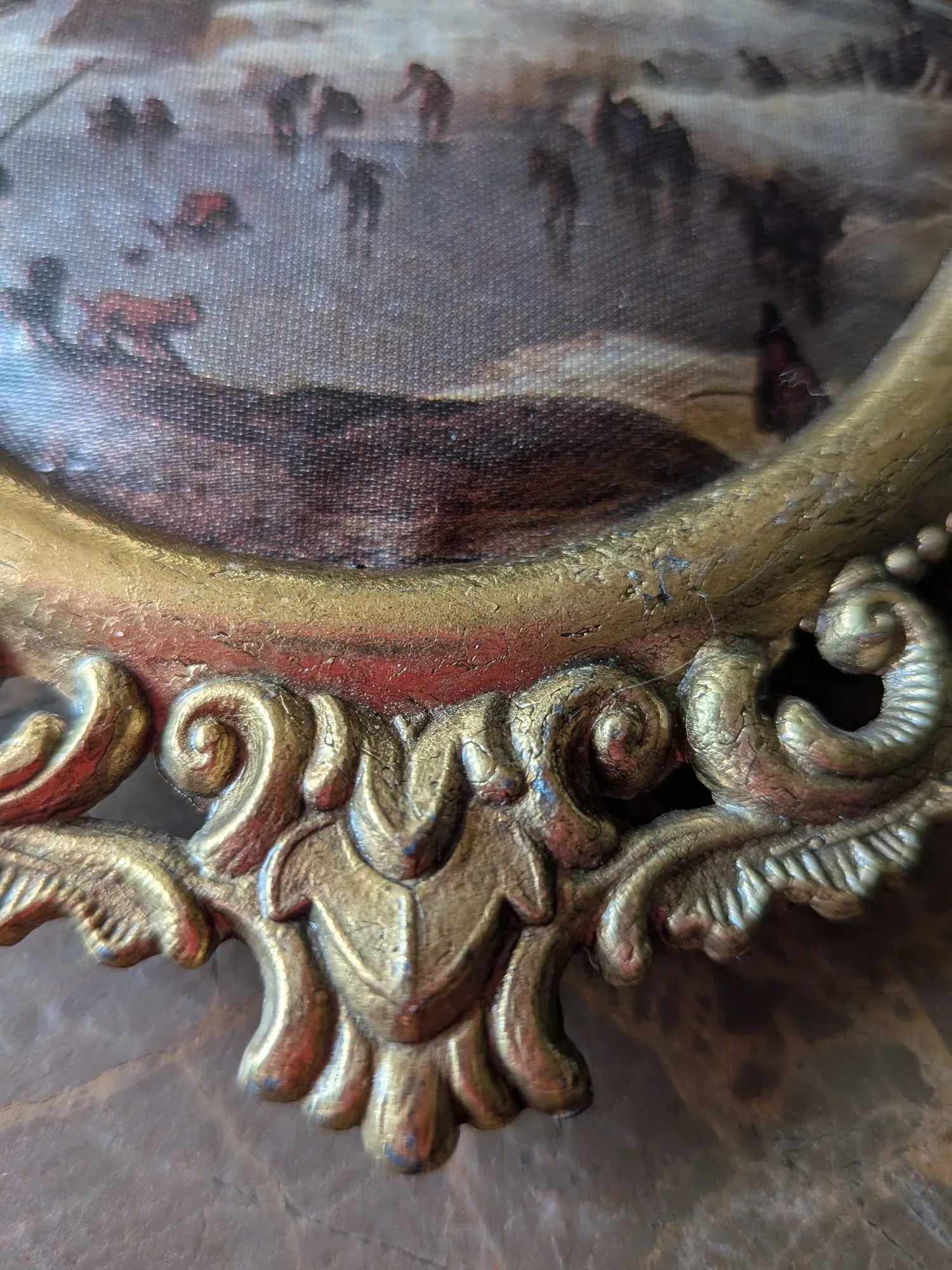 Vintage Oval Tavla Vinterlandskap, Made in Italy - Bild 3