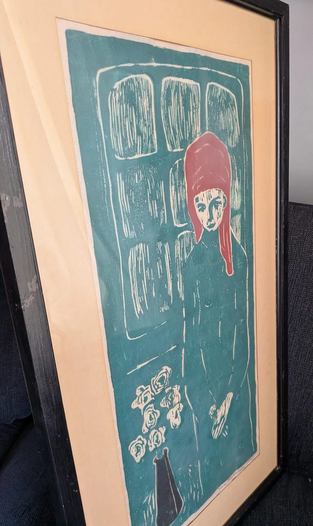 Jens Mathisen – Signerat Träsnitt 'Flicka vid fönster' 1960 - Bild 7