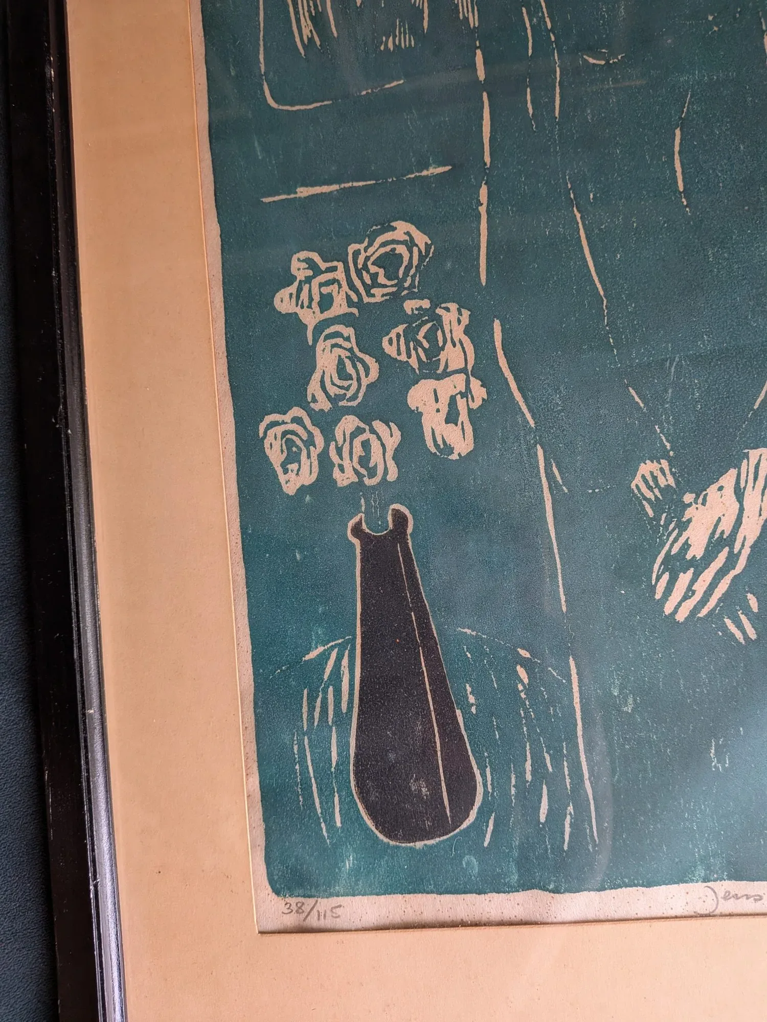Jens Mathisen – Signerat Träsnitt 'Flicka vid fönster' 1960 - Bild 2