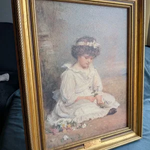 Vintage Konsttryck 'Darling Blue' av J.L. Williams i Guldram
