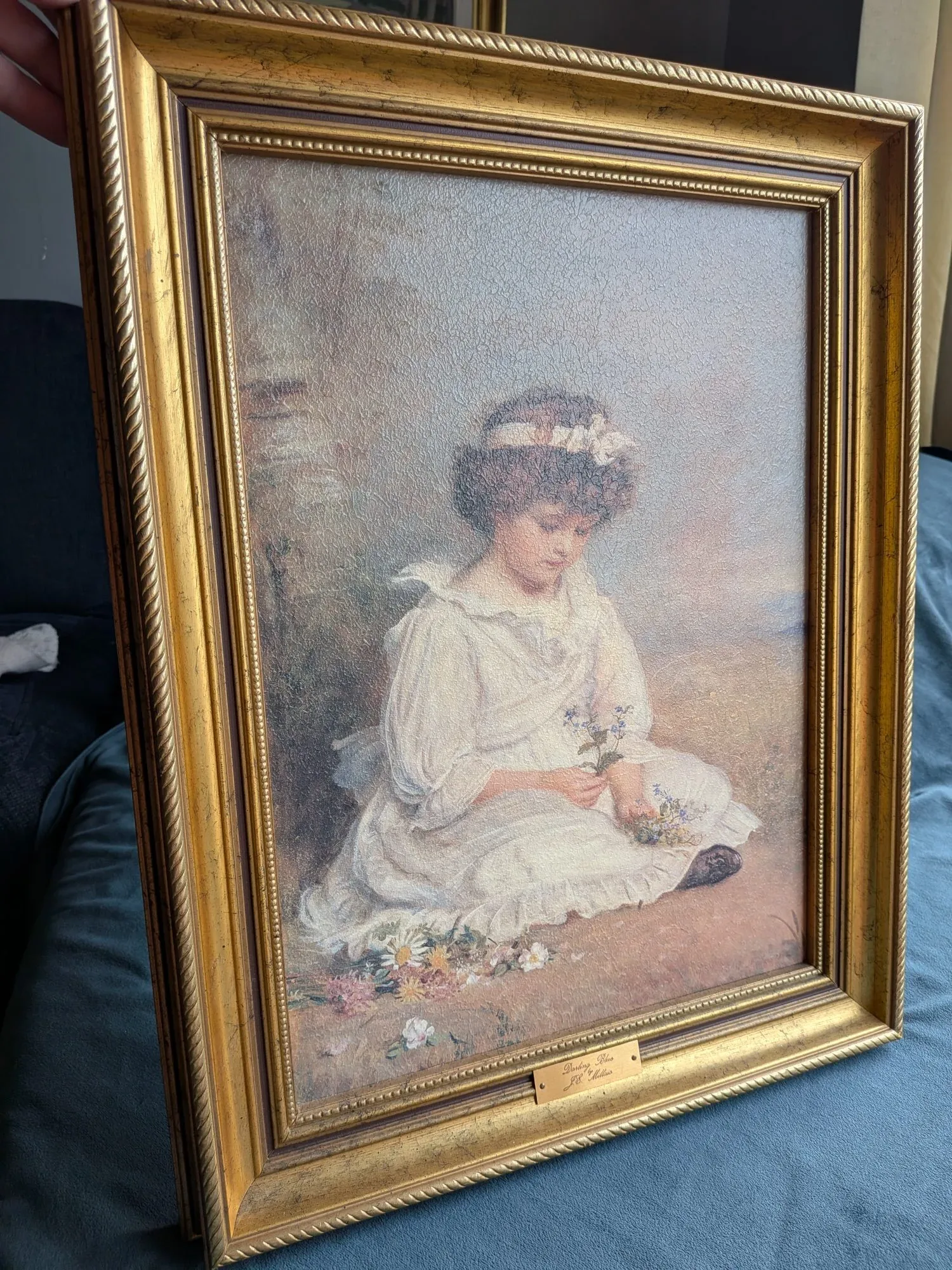 Vintage Konsttryck 'Darling Blue' av J.L. Williams i Guldram