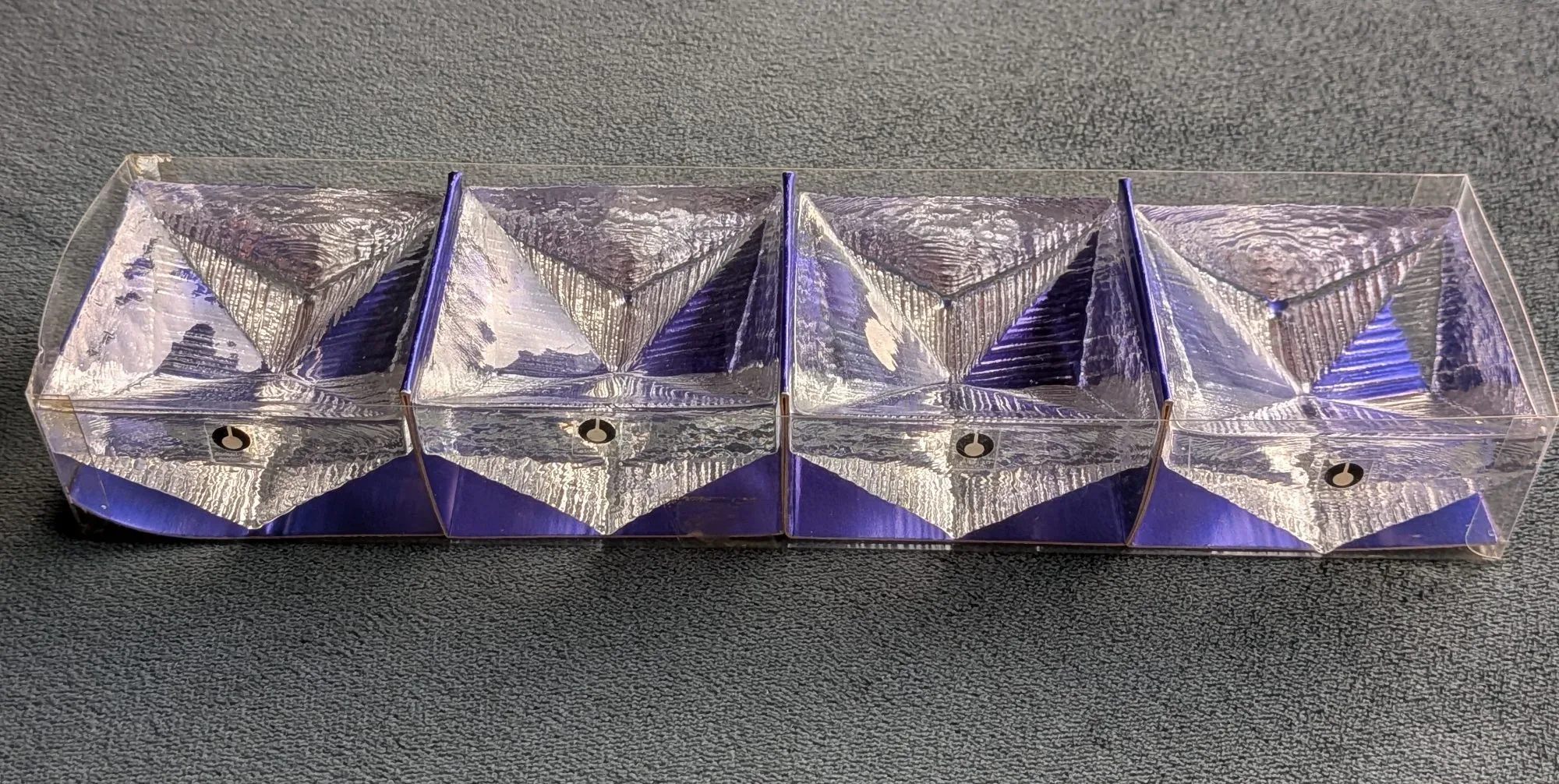 Pukeberg 'Pyramid' Candle Holders – Set of 4 in Textured Glass