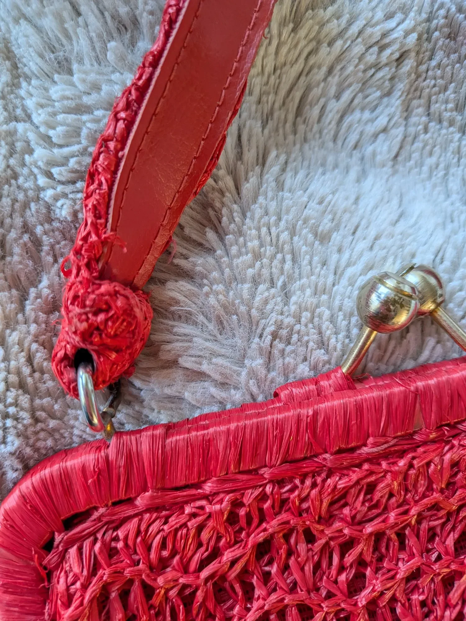 Elegant Röd Vintage Handväska i Raffia - Bild 8