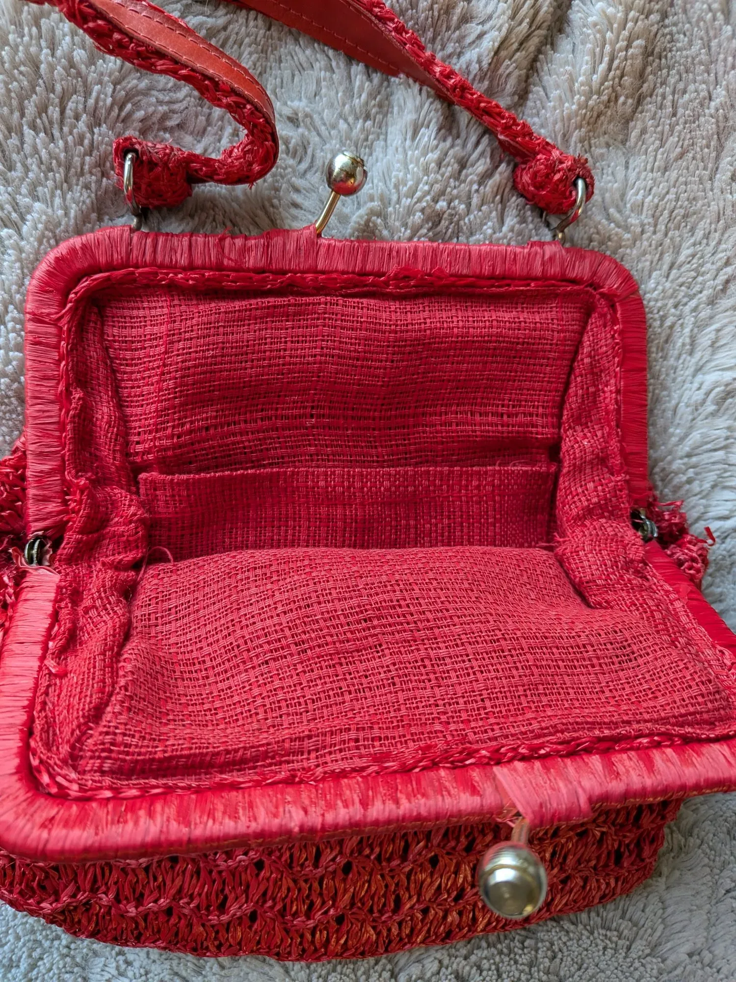 Elegant Röd Vintage Handväska i Raffia - Bild 5