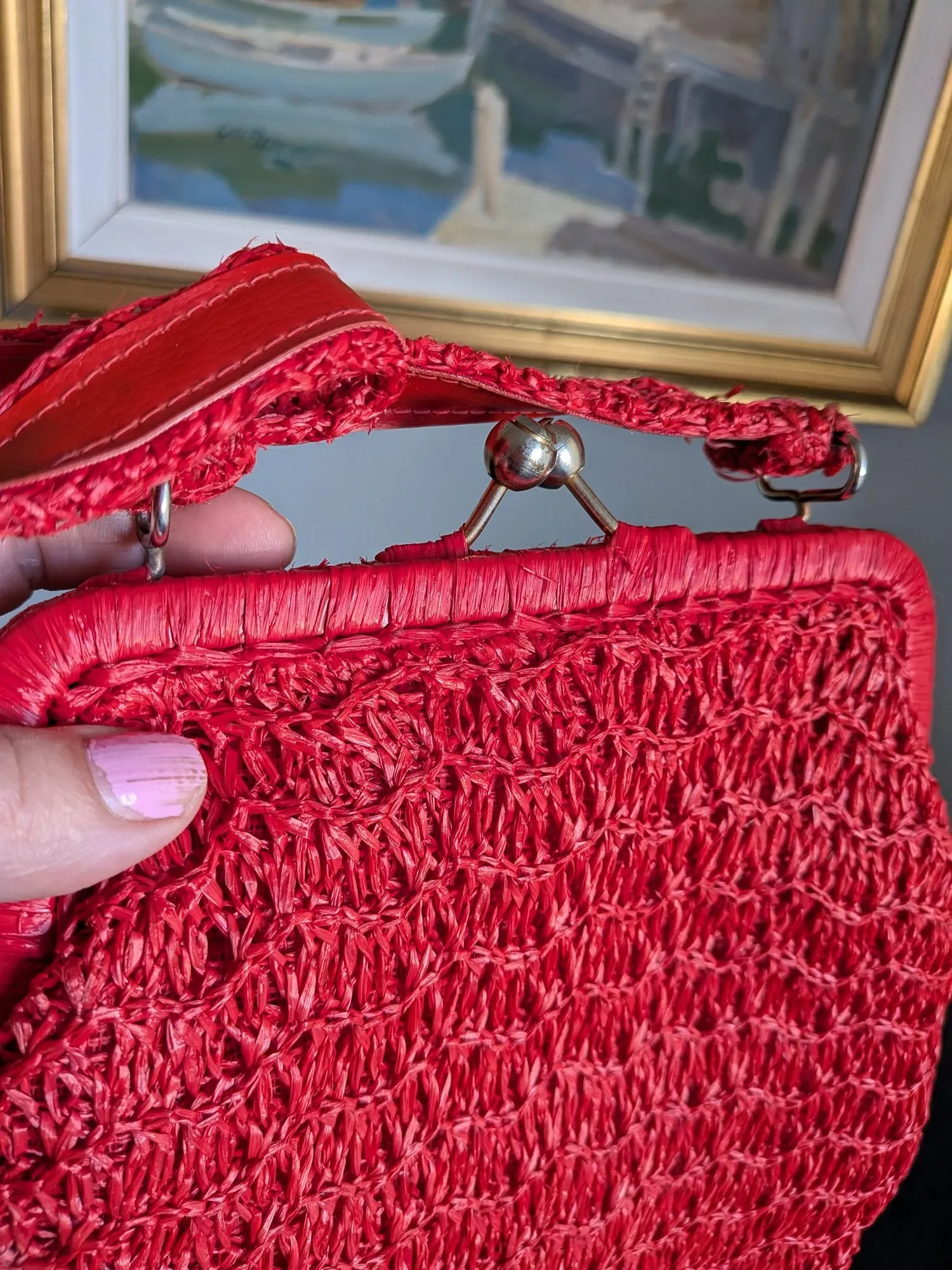 Elegant Röd Vintage Handväska i Raffia - Bild 4