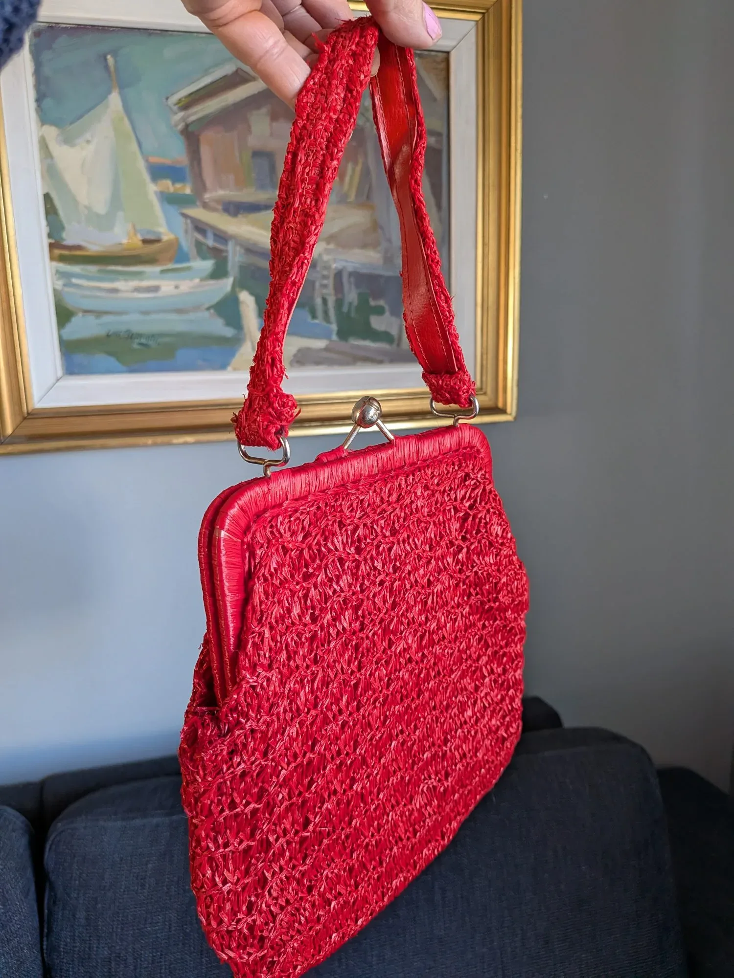 Elegant Röd Vintage Handväska i Raffia - Bild 2