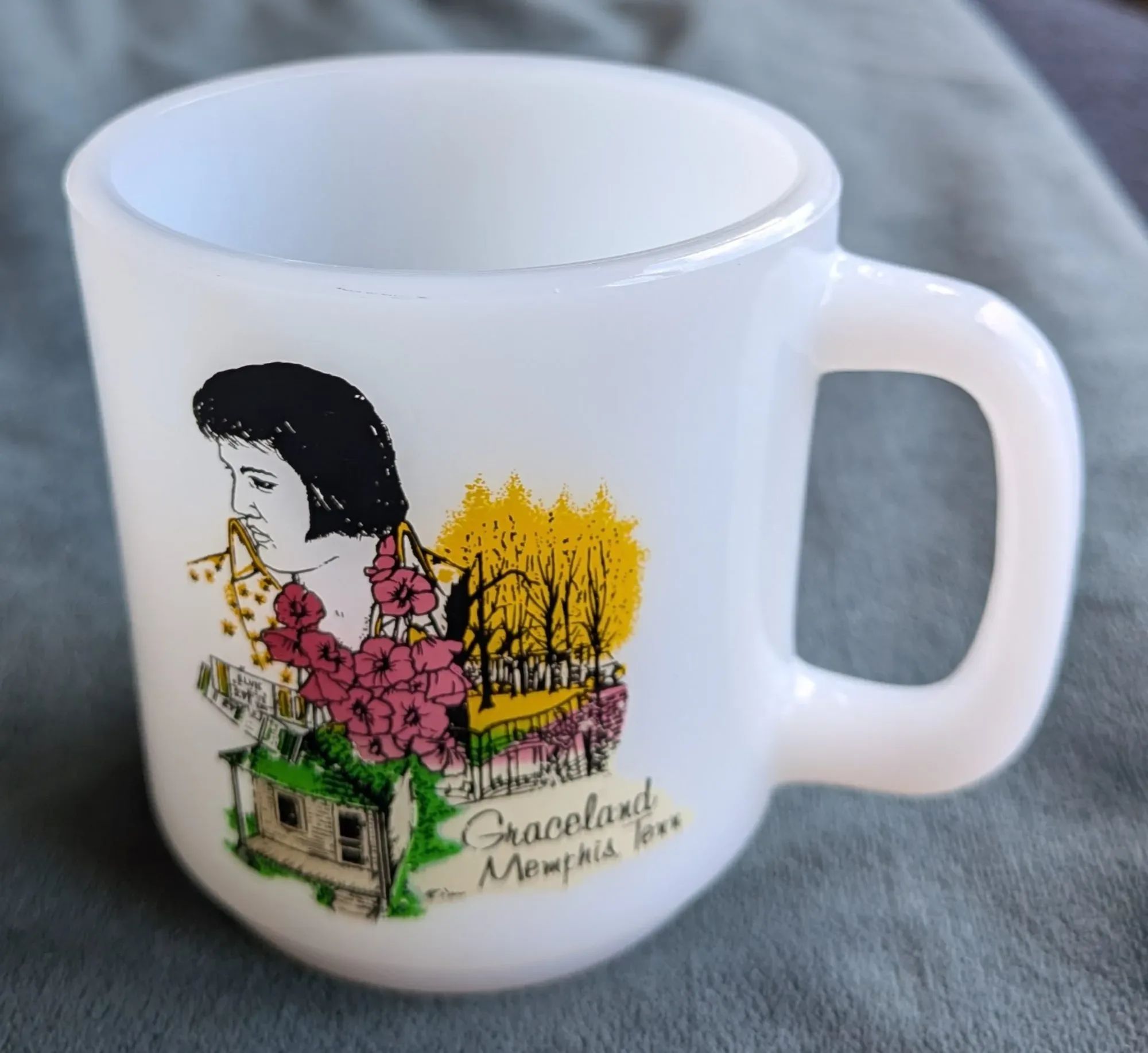 Vintage Glasbake Mugg: Elvis Presley & Graceland