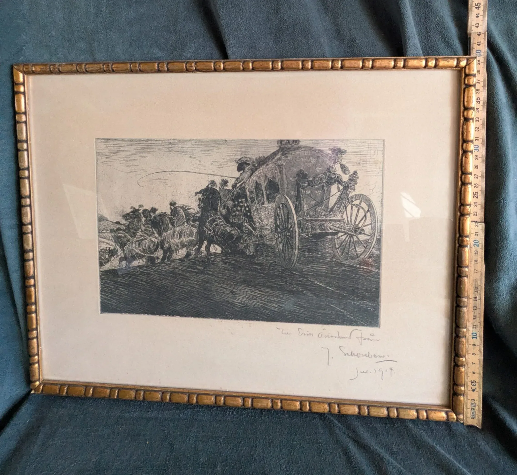 Vintage Etsning J. Salmson – "En liten älskvärd scen" (1919) - Bild 3
