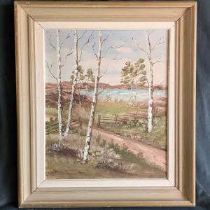 Oil Painting: Nordic Landscape with Birches, signed J. Hellén -83