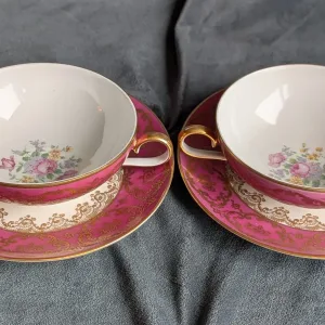 Bohemia Vintage Soup Bowls with Saucers – Pink & Gold (2-pack)