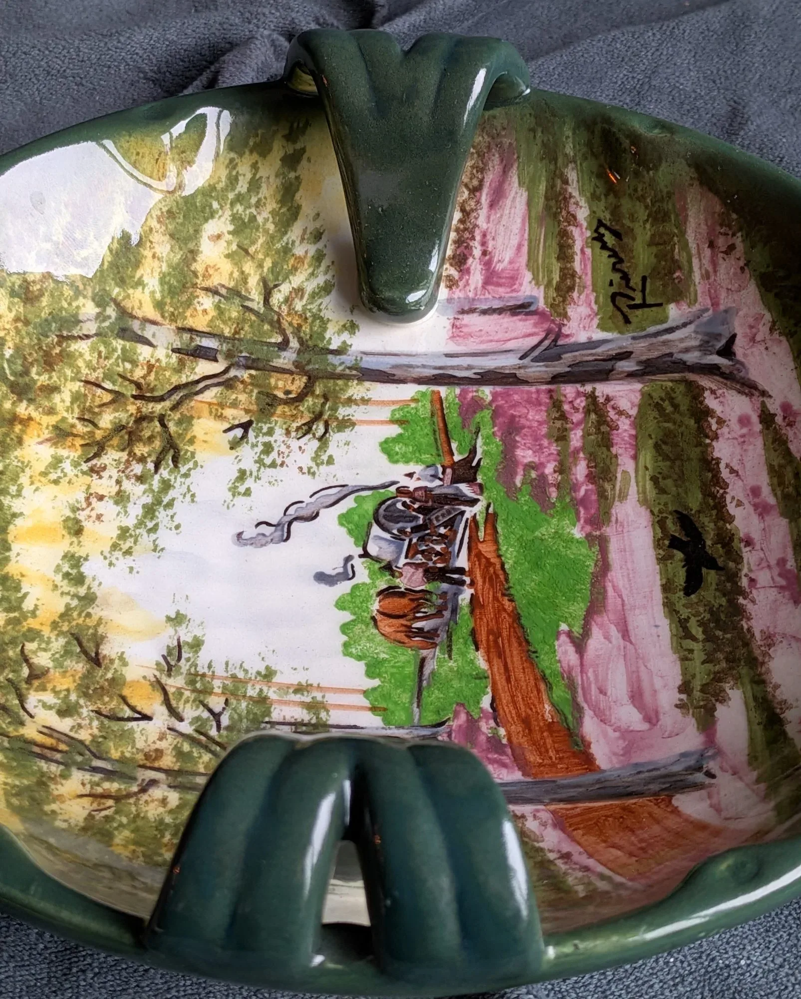Handmålad Vintage Skål/Fat med Signatur "Pirozz" - Bild 2