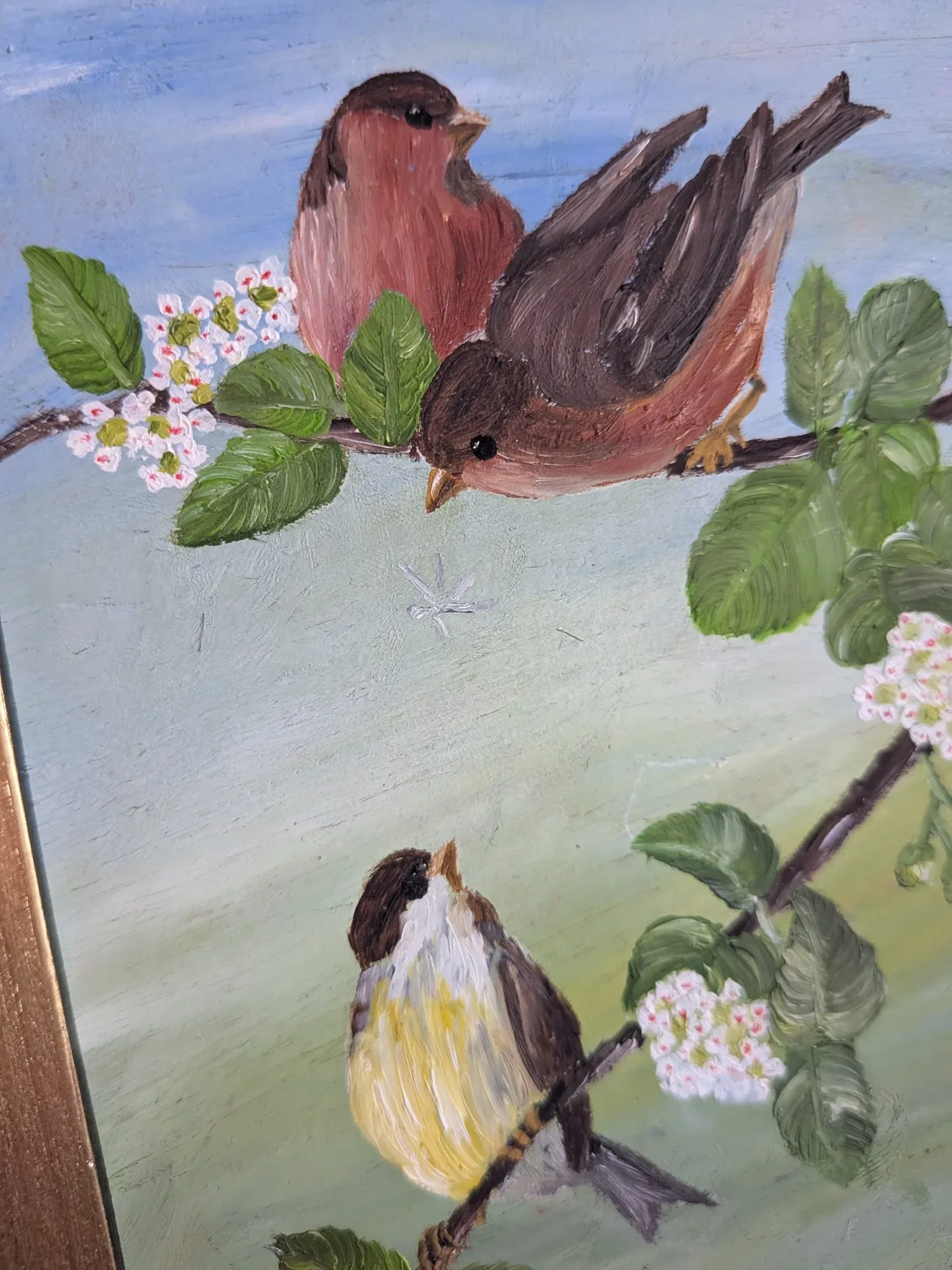 Charming Oil Painting "Birds on Branch" by K. Hamrén in Wooden Frame - Image 7
