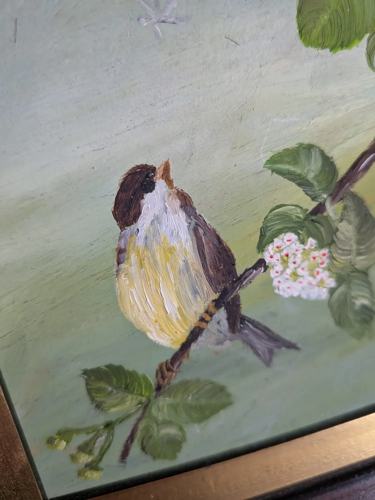Charming Oil Painting "Birds on Branch" by K. Hamrén in Wooden Frame - Image 5