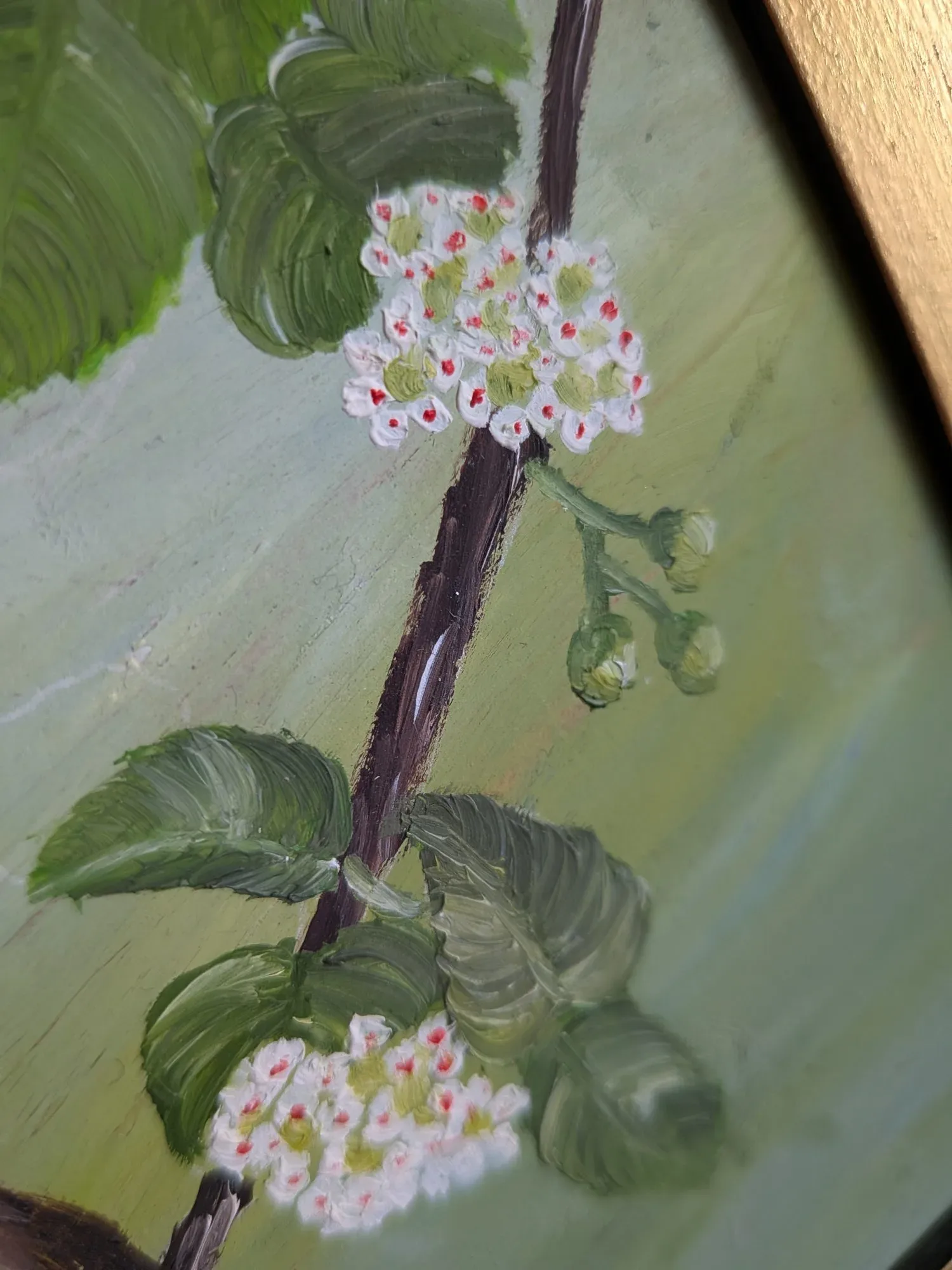 Charming Oil Painting "Birds on Branch" by K. Hamrén in Wooden Frame - Image 4