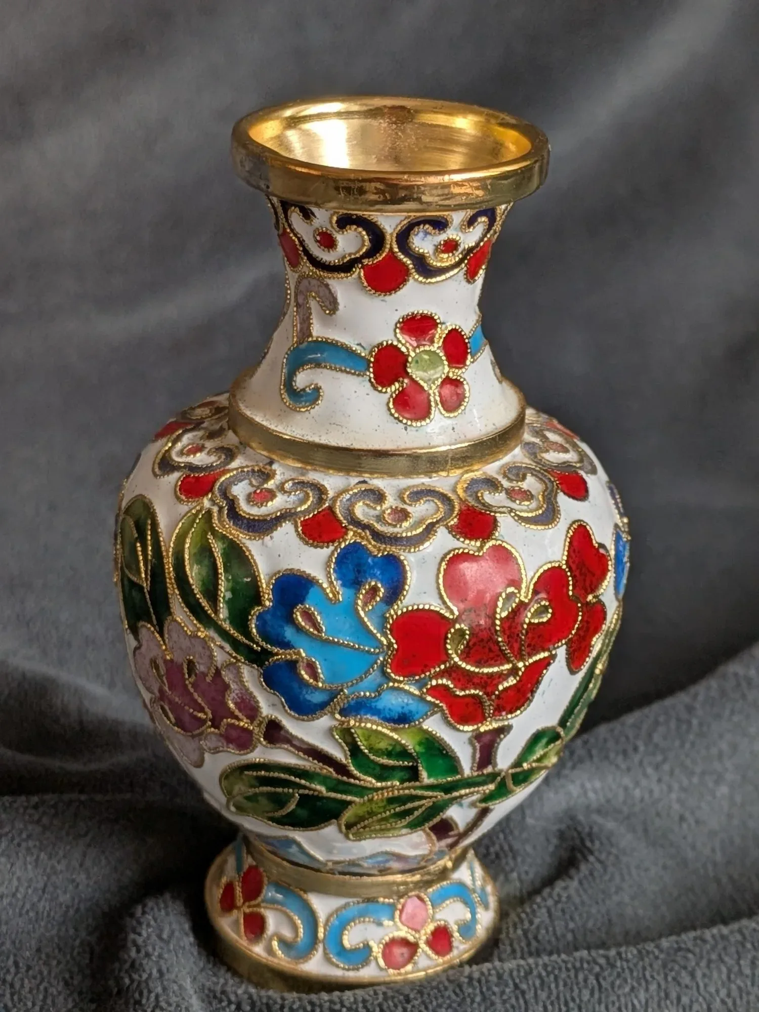 Vintage Cloisonné Vas med Blomstermotiv