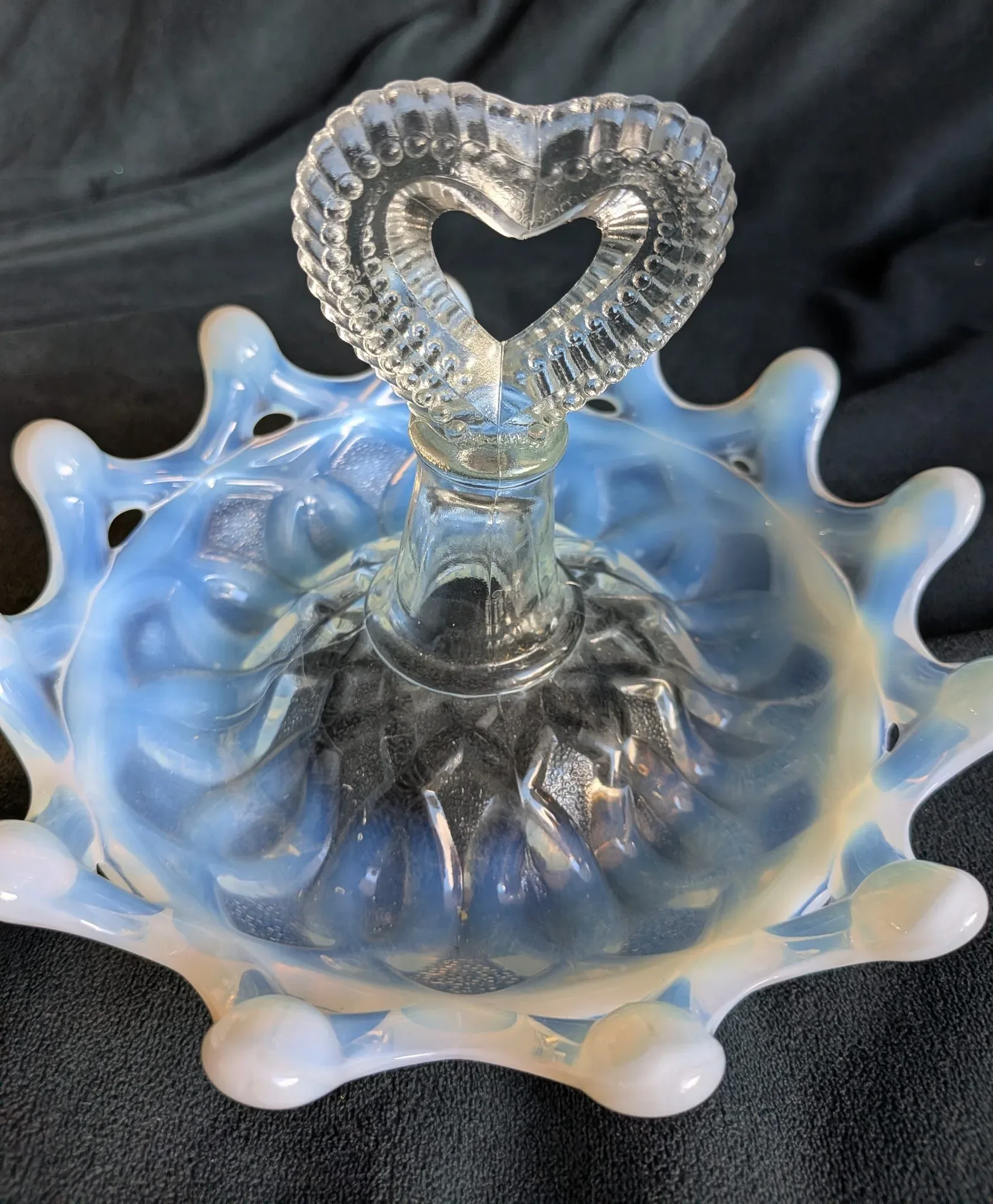 Vintage Opalescent Glasskål med Hjärtknopp - Bild 6