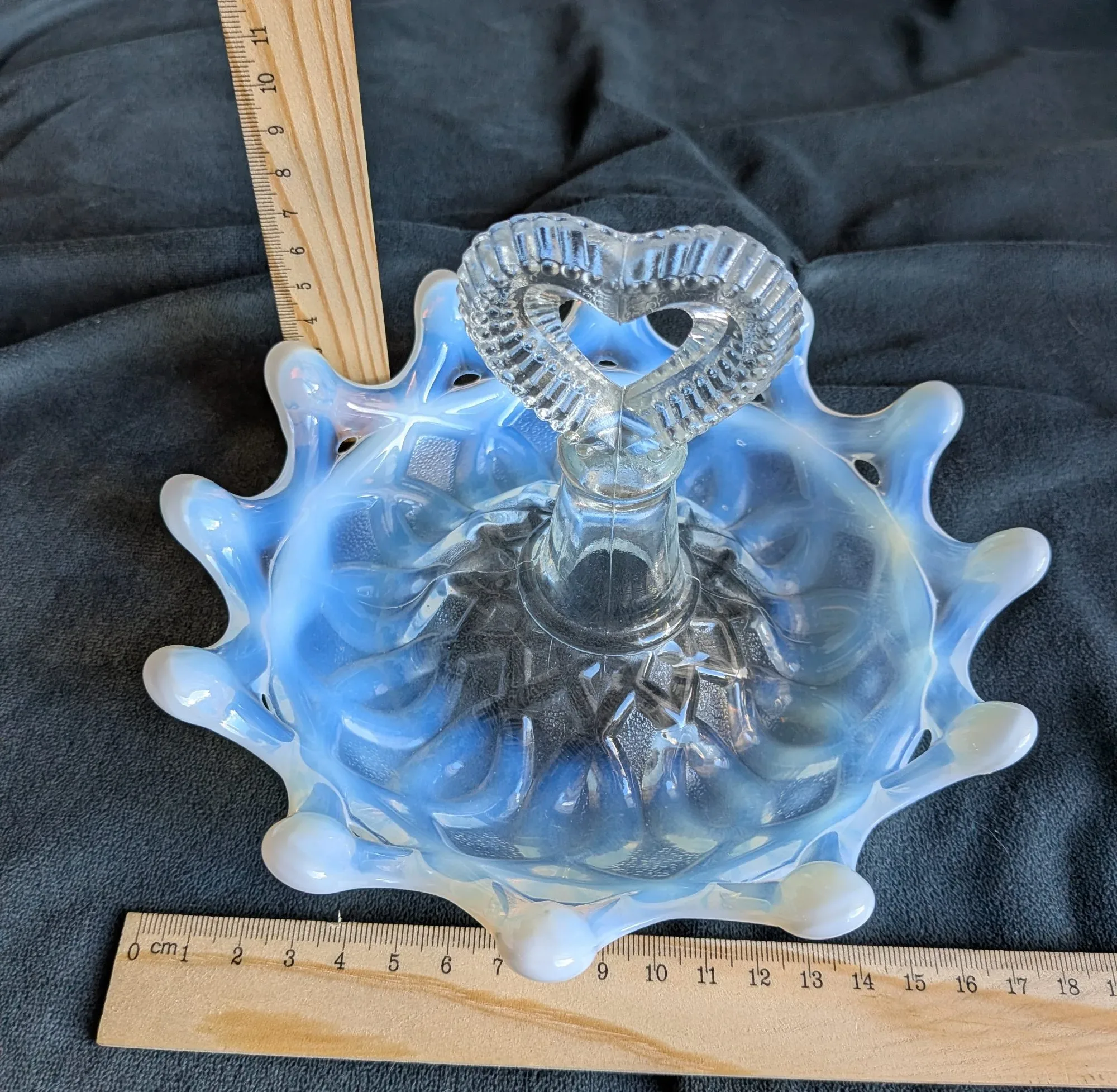 Vintage Opalescent Glasskål med Hjärtknopp - Bild 2