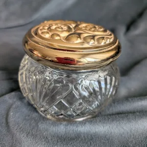 Vintage Avon Glass Powder Box with Gold-Colored Lid