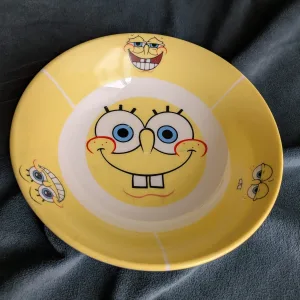 Vintage SpongeBob Ceramic Bowl – Yellow with Happy Faces