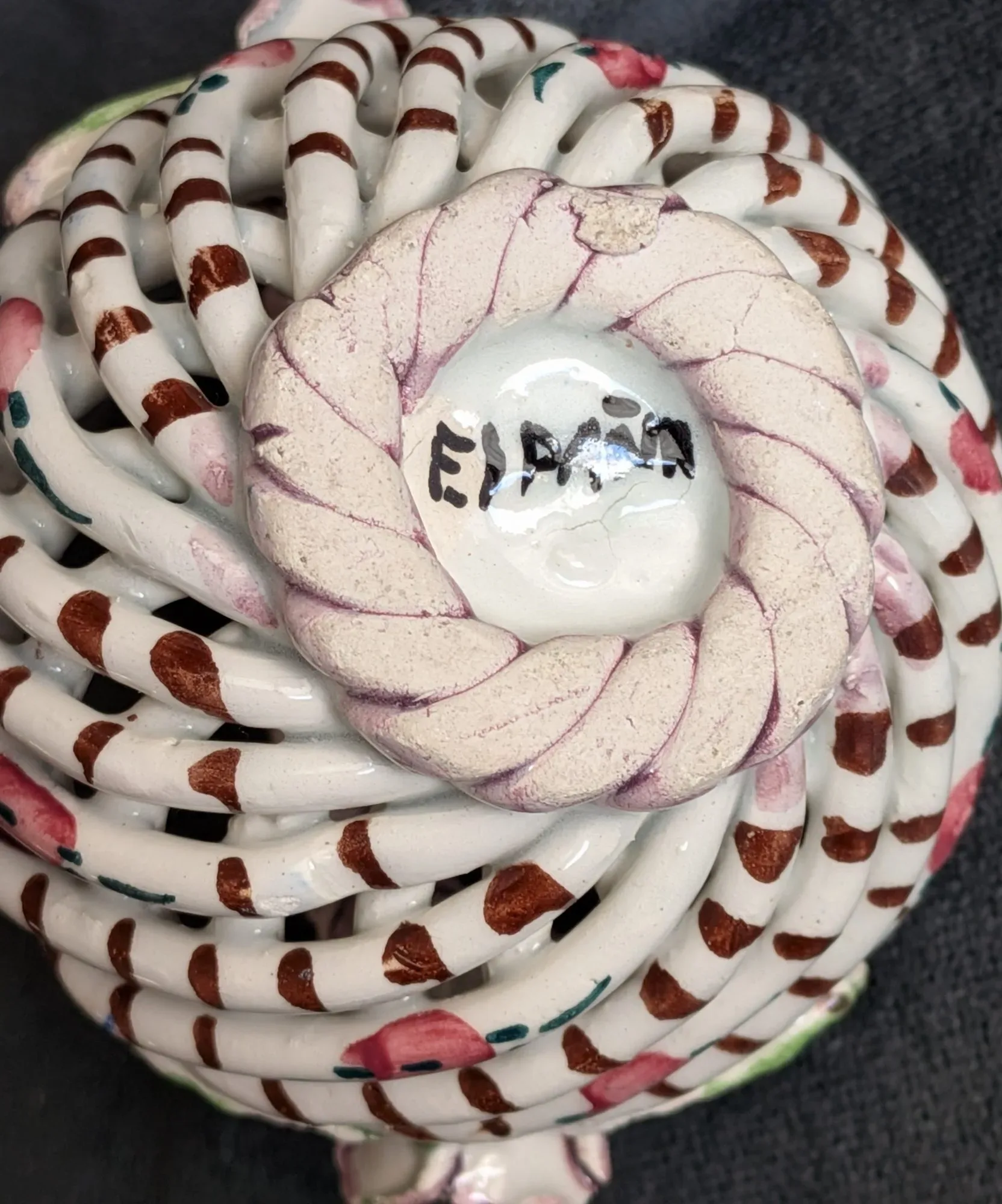 Hand-Painted Miniature Ceramic Flower Basket, Spain - Image 4