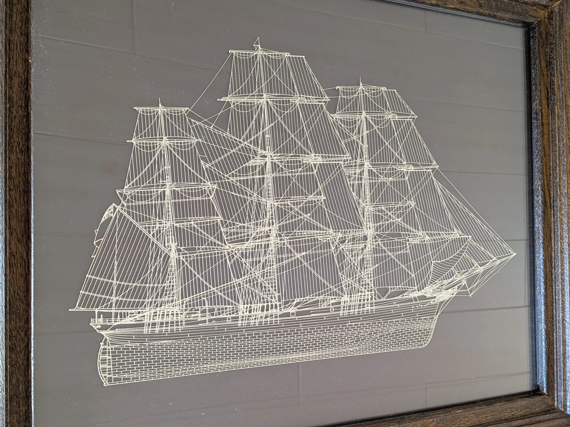 Vintage Maritim Tavla: Segelfartyg i Träram, Linjegrafik - Bild 9
