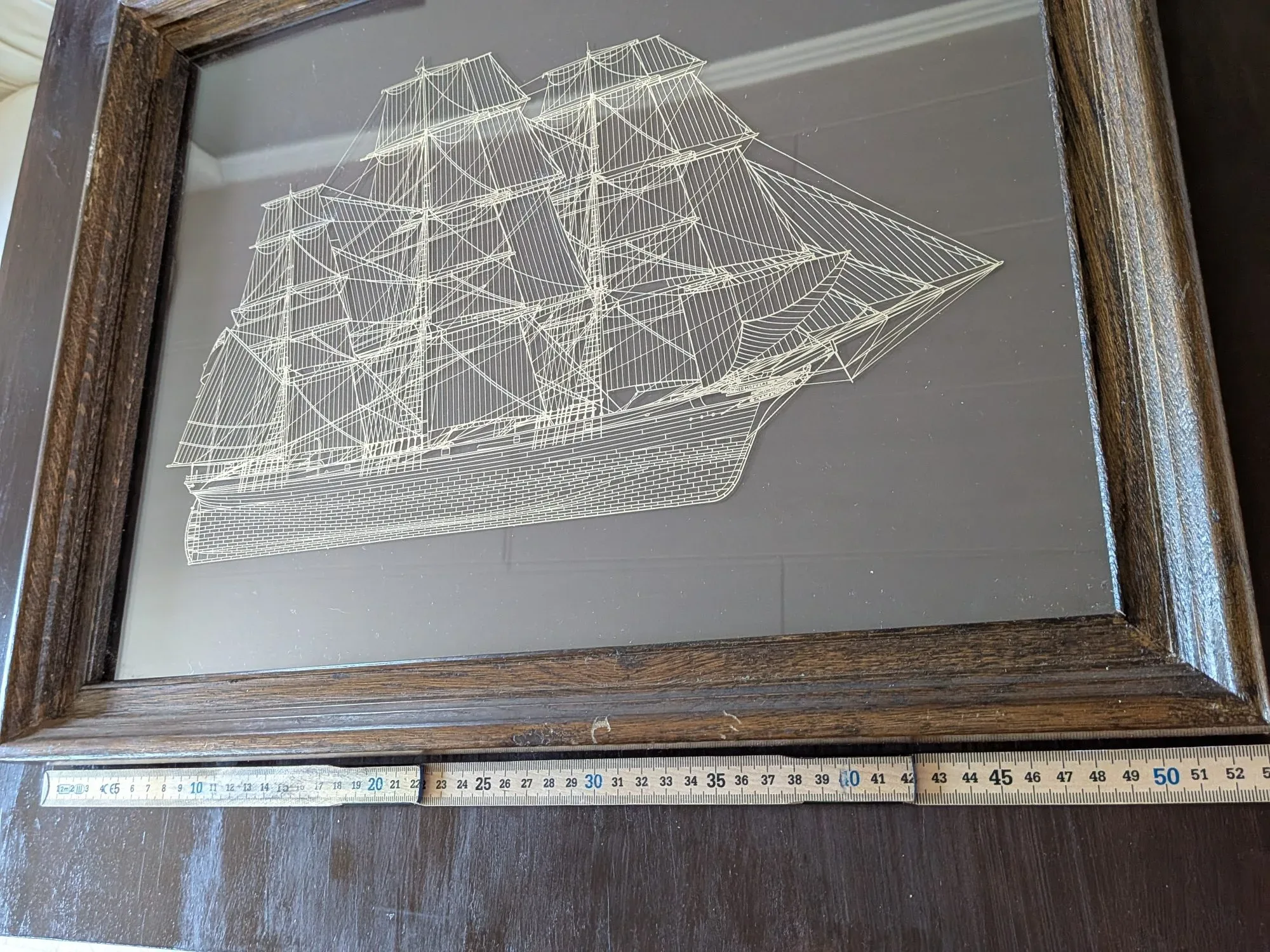 Vintage Maritim Tavla: Segelfartyg i Träram, Linjegrafik - Bild 7