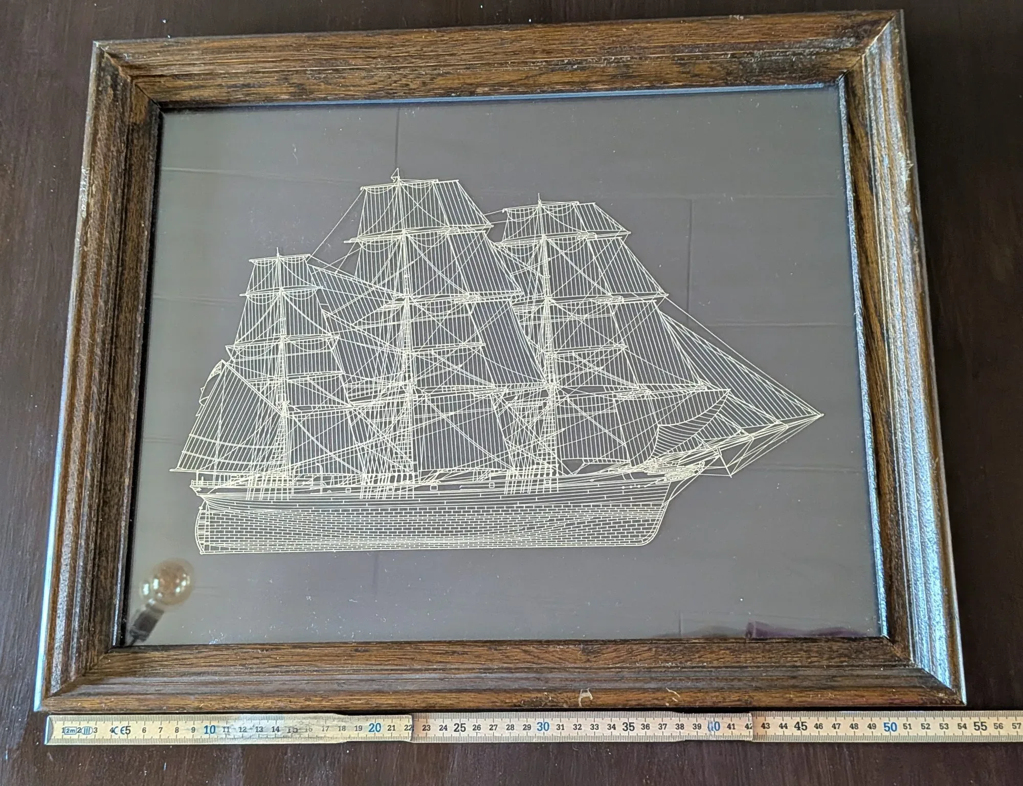 Vintage Maritim Tavla: Segelfartyg i Träram, Linjegrafik - Bild 6