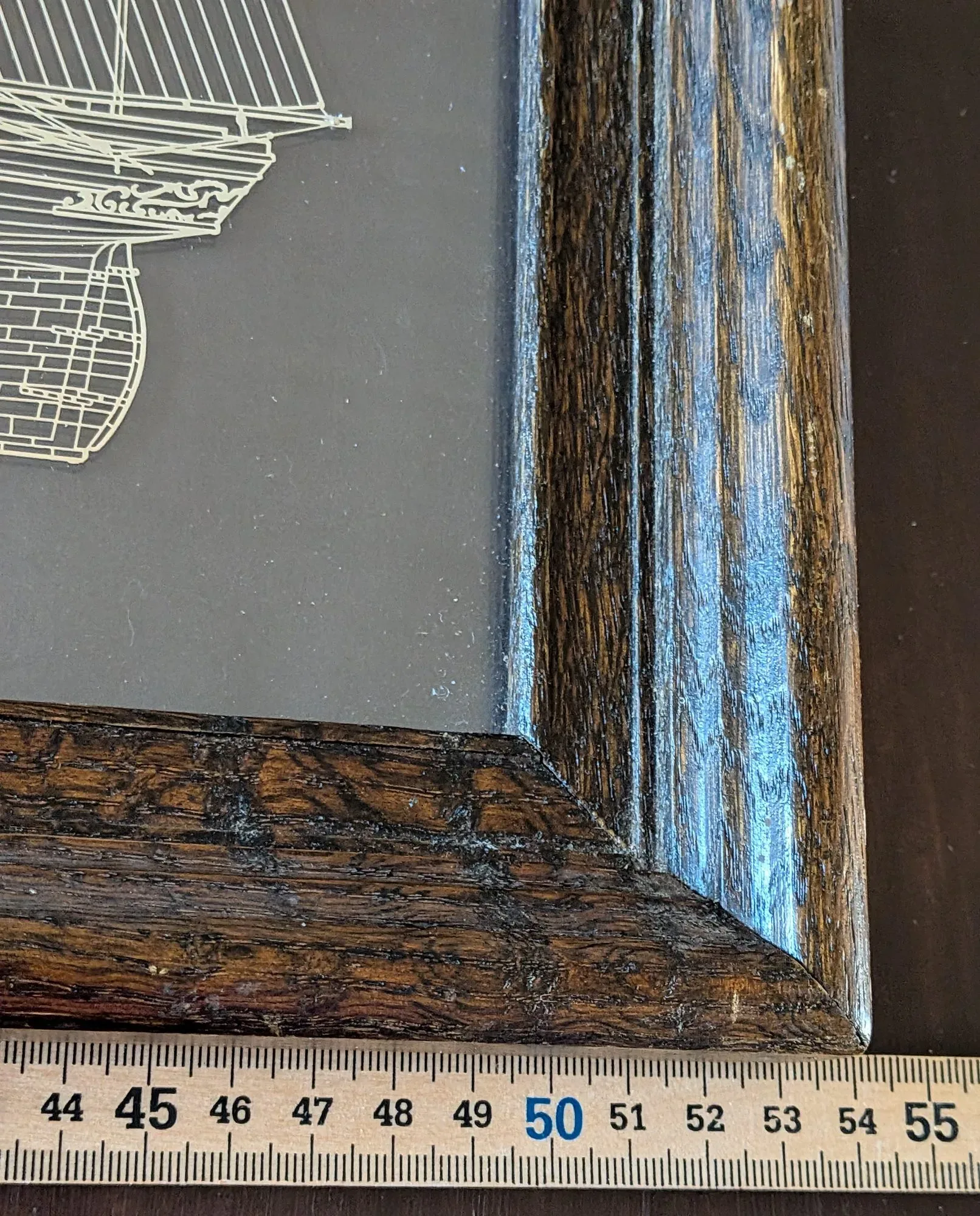 Detailed Ship Relief in Wooden Frame, Nautical Style - Image 2