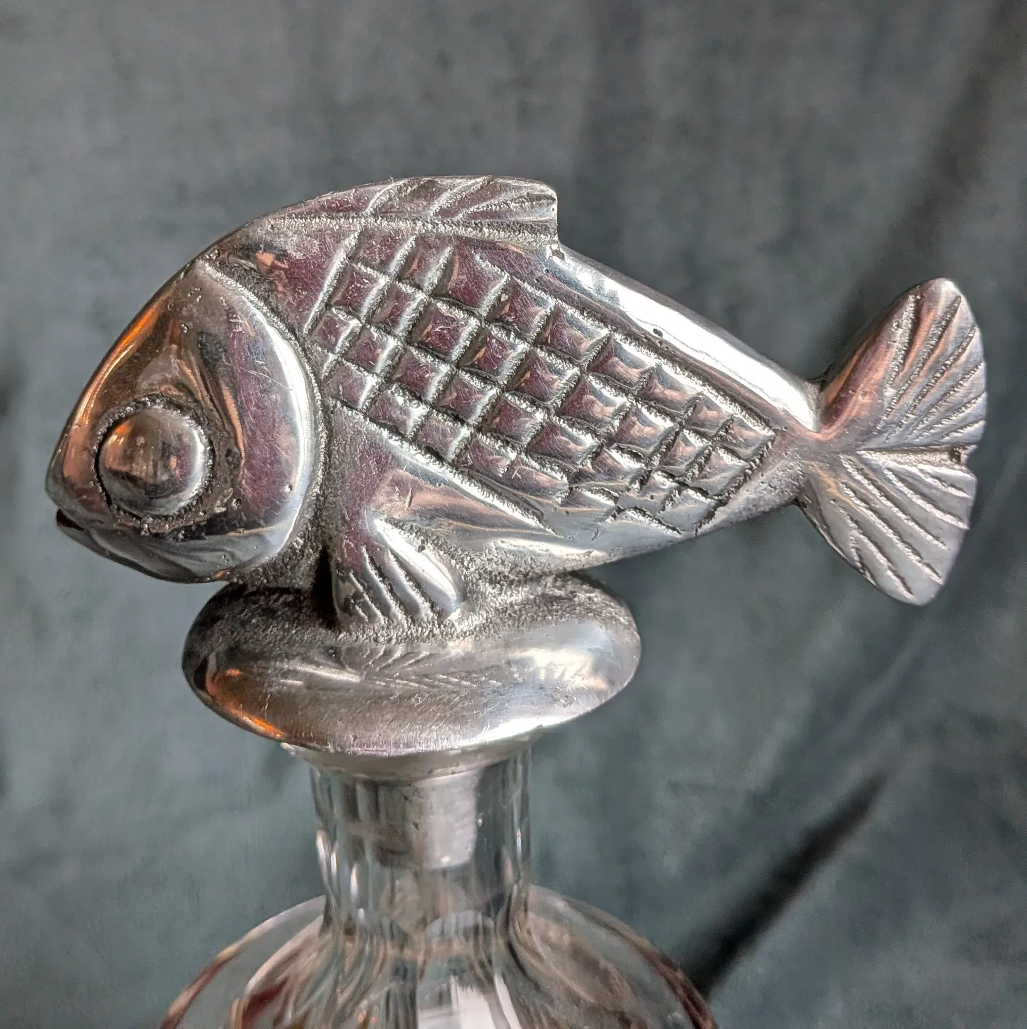 Metal Bottle Stopper, Fish Motif, Vintage Style