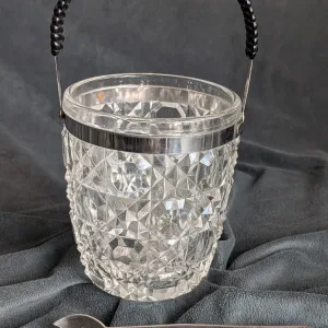 Elegant Faceted Glass Ice Bucket with Tongs