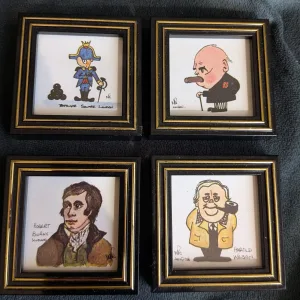 Set med 4 Vintage Miniatyrkarikatyrer av W.P. London
