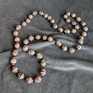 Vintage Paper Bead Necklace – Striped Boho-chic
