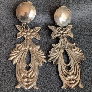 Vintage Clip-on Örhängen i Silverton med Blomdekor
