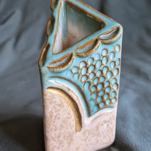 Rustic Turquoise Triangular Ceramic Vase