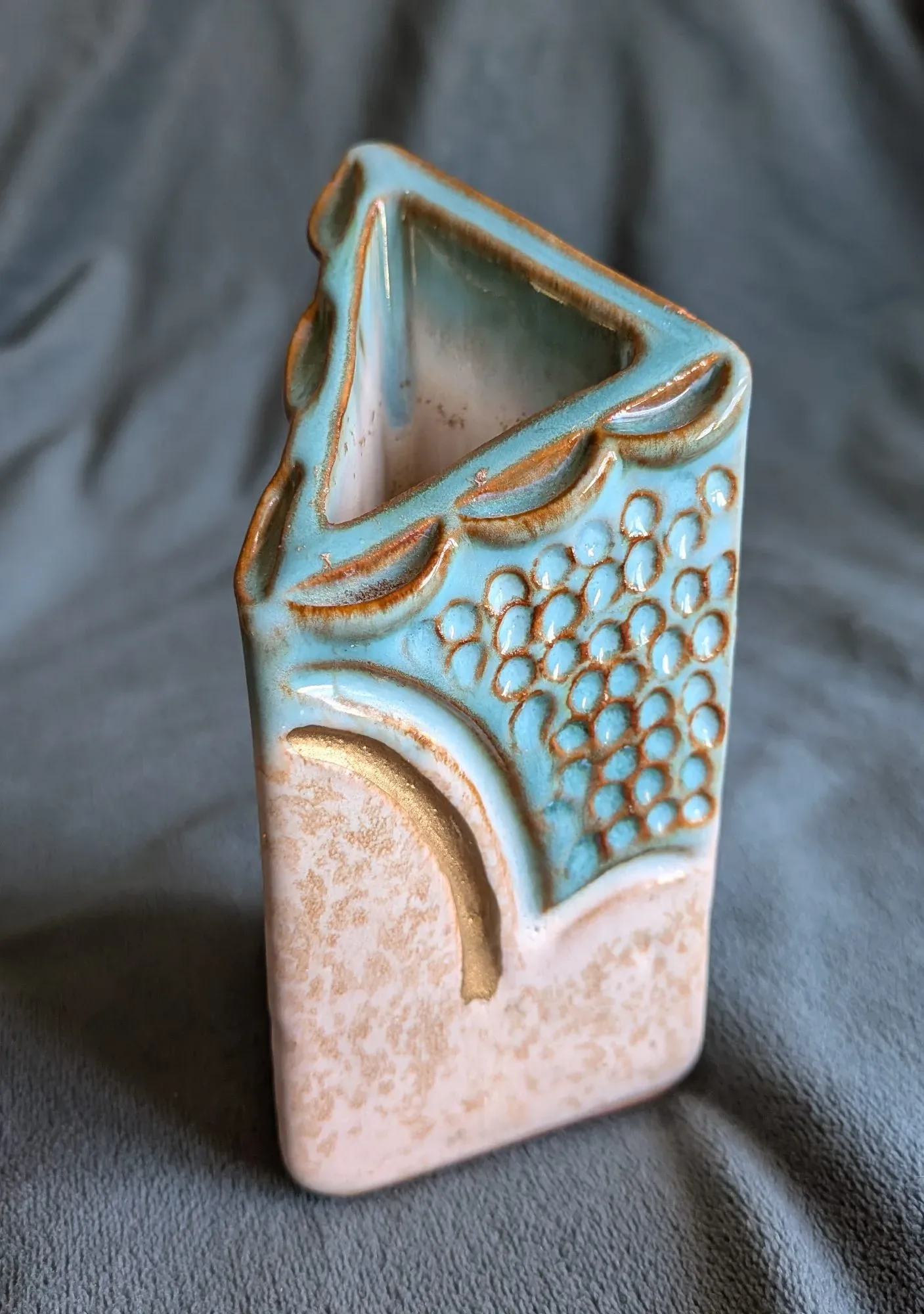 Rustic Turquoise Triangular Ceramic Vase