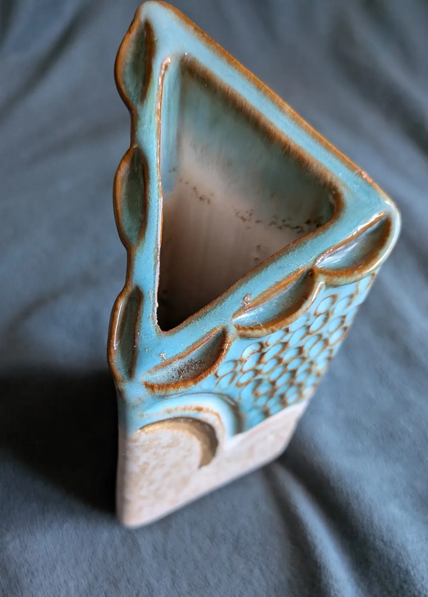 Rustic Turquoise Triangular Ceramic Vase - Image 9
