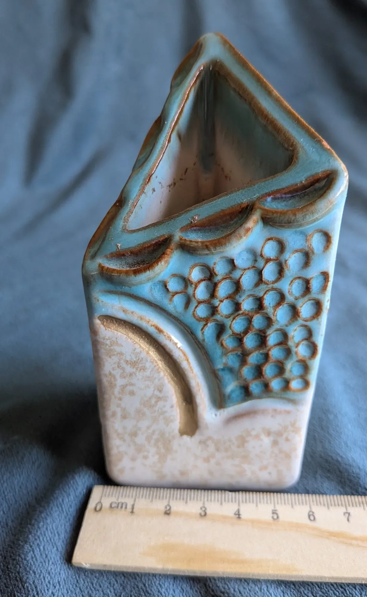 Rustic Turquoise Triangular Ceramic Vase - Image 6