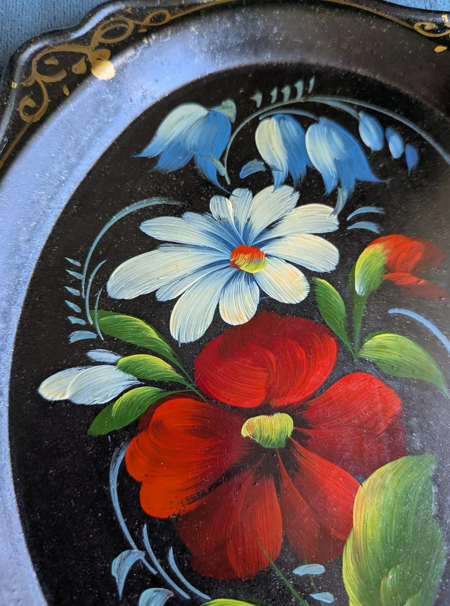Lackerat fat, folkligt blommotiv, Sovjetisk vintage - Bild 5