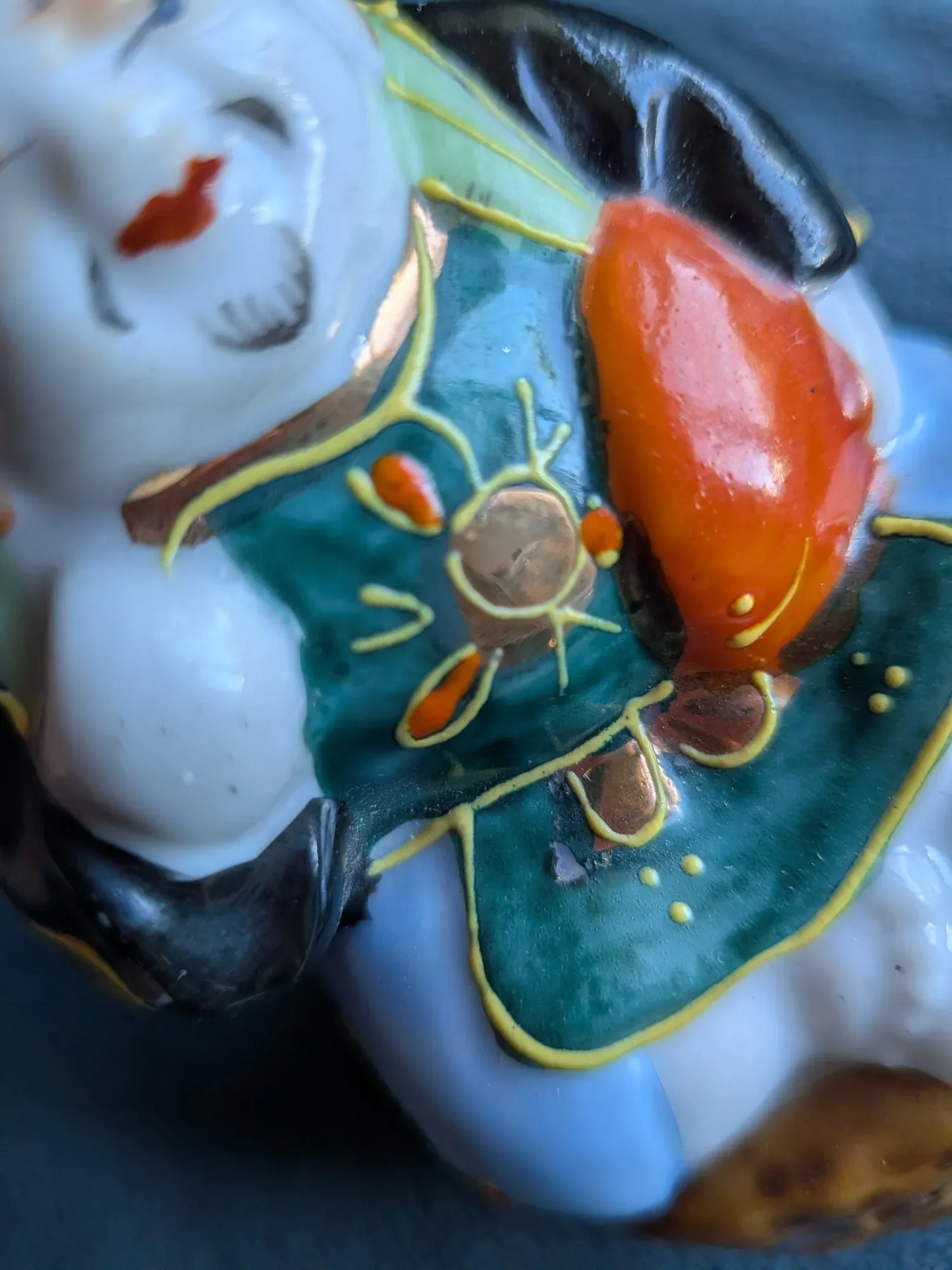 Kutani Keramikfigur, Japansk Lyckogud, Handmålad Vintage - Bild 7