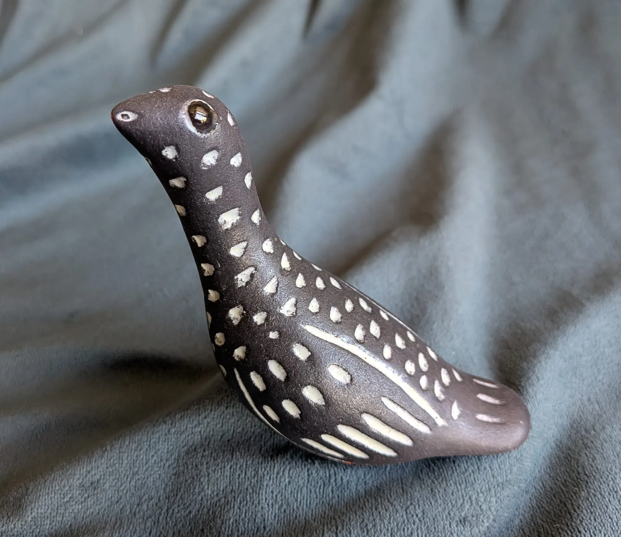 Vintage Keramikfigur Fågel, Cloutier Hantverk, Prickig
