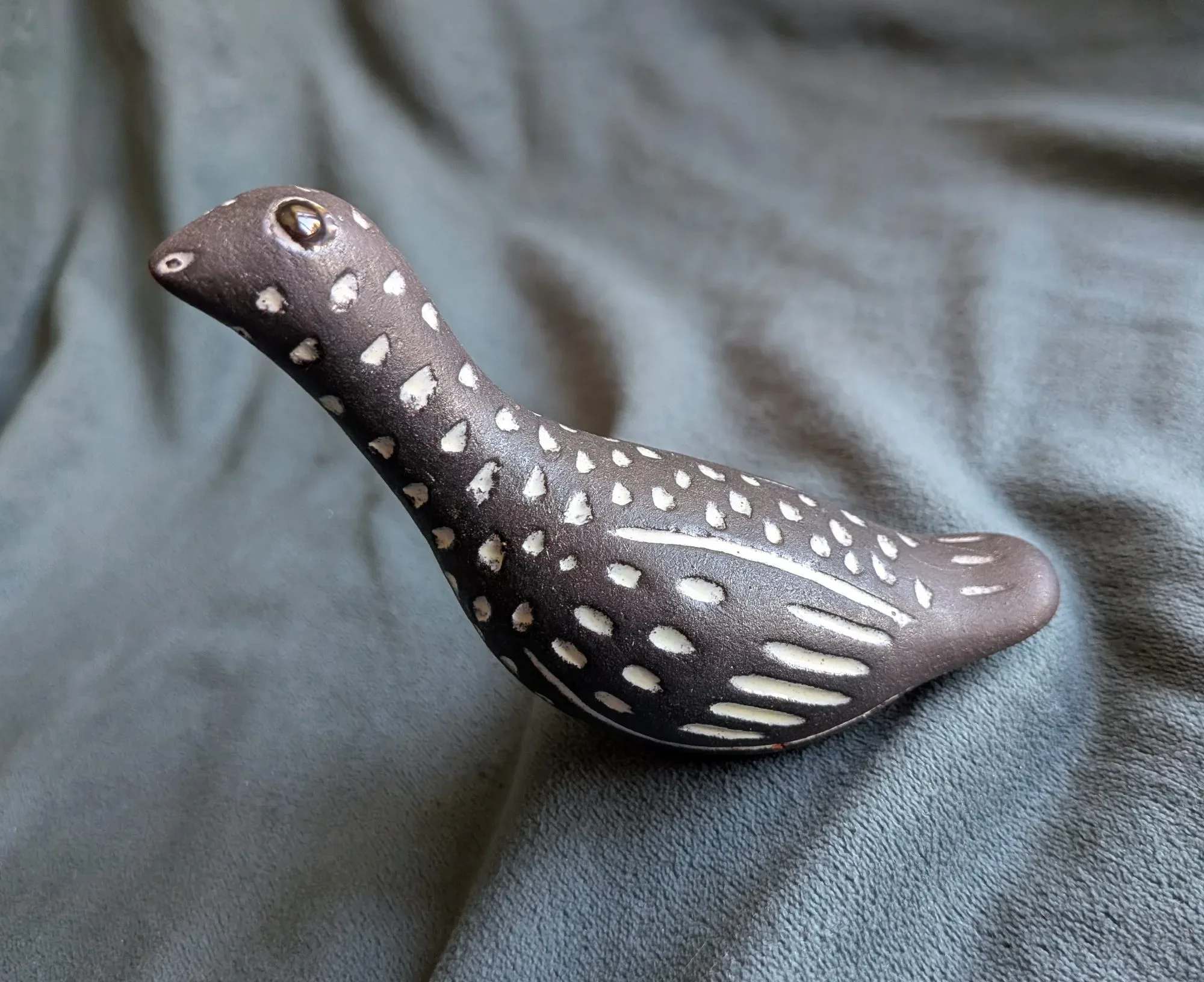 Vintage Keramikfigur Fågel, Cloutier Hantverk, Prickig - Bild 2
