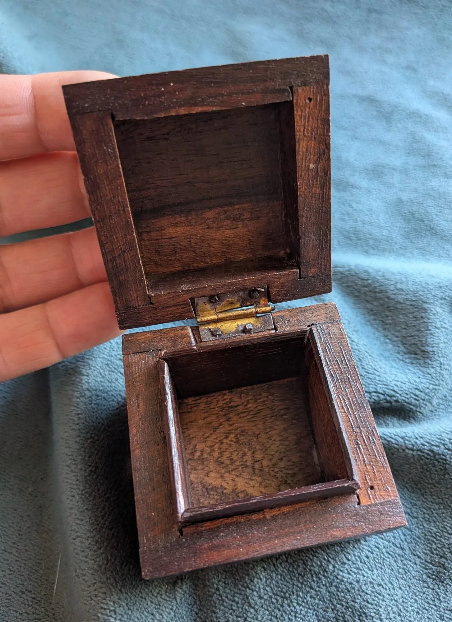 Rustic Dark Wood Box, Hand-Carved, Brass Hinges - Image 11